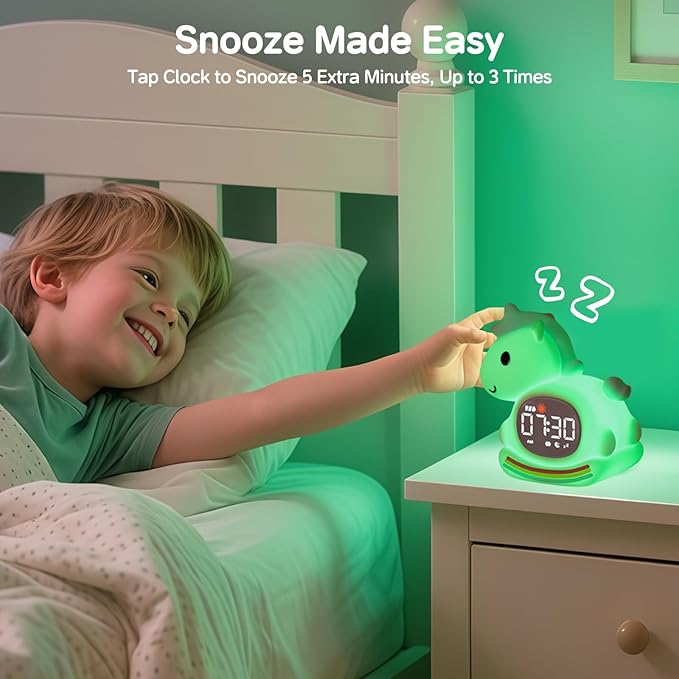 Cute Alarm Clock for Kids with Night Light, Sleep Training Clock Time to Wake Clock, Rechargeable Silicone Light for Bedroom, Perfect Sleep Companion for Boys Girls, Pink Pony