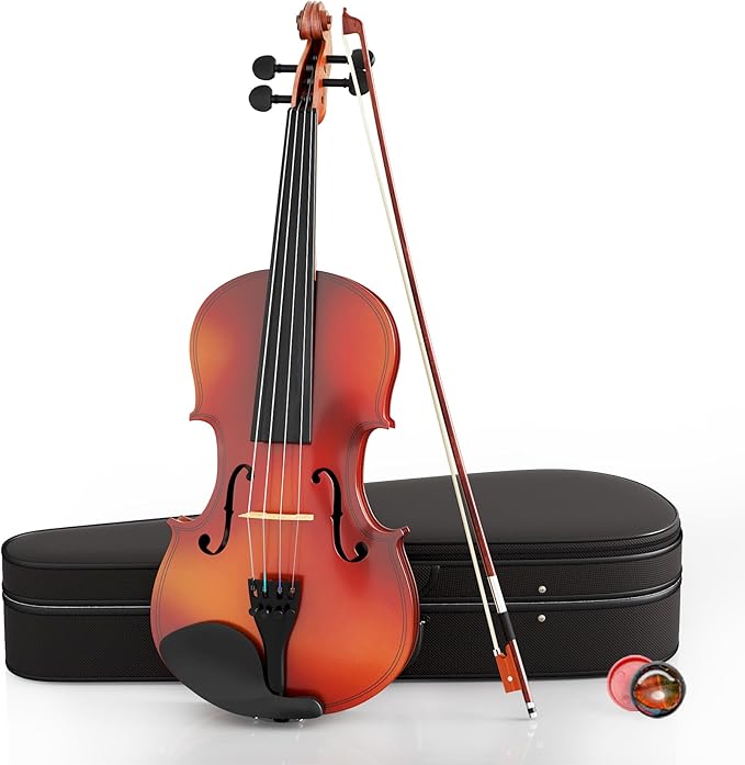 3/4 Violin Kit, Beginner Violin for Kids, Students, Complete Kids Violins Set with Case, Bow, Rosin, Ideal for Kids Violinss Beginner Ages 9-12, Brown