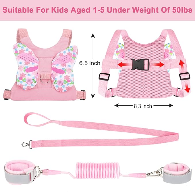 Accmor 3 in 1 Toddler Harness Leashes + Anti Lost Wrist Link, Kids Harness Children Leash for Girls, Child Anti Lost Leash Baby Cute Harness Belt Strap Hold Kids Close While Walking