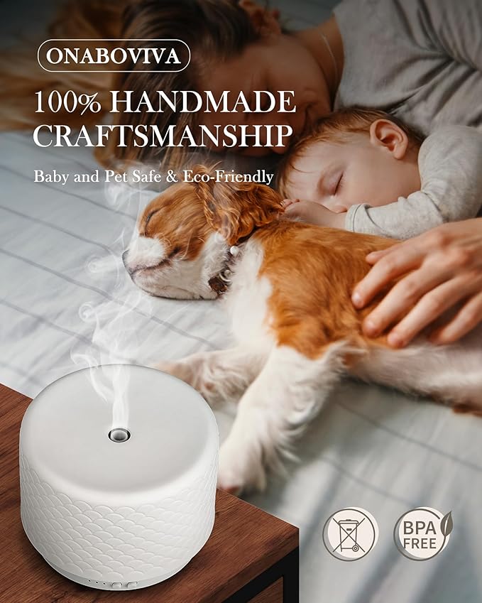 Ceramic Essential Oil Diffuser 280ml- Aromatherapy Diffuser with Ultrasonic Cool Mist Humidifier, Night Light, Timer, Auto Shut-Off, Large Room Aroma Diffuser for Home, Bedroom, Office, Yoga