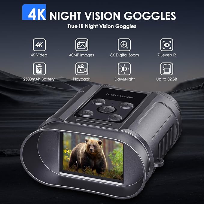 Night Vision Goggles,Compact Night Vision Binoculars,32GB Card Included, Photo/Video Capture,Outdoor Tools for Education, Wildlife Watching,Gifts for Boy, Gifts for Men, Gifts for Father (Pearl Gray)