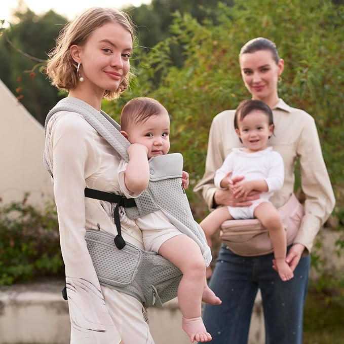 Momcozy Baby Carrier with Hip Seat, 2-in-1 Forward-Facing Carry for Active Babies, Detachable Hands-Free Carrier up to 44lbs, Breathable Infant Carrier Fits Waist Sizes up to 45 Inches, AirMesh Grey