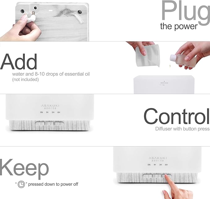 ASAKUKI 700 ml Premium Essential Oil Diffuser, 5 in 1 Ultrasonic Aromatherapy Fragrant Oil Vaporizer Humidifier, Timer and Auto-Off Safety Switch, 7 LED Light Colors