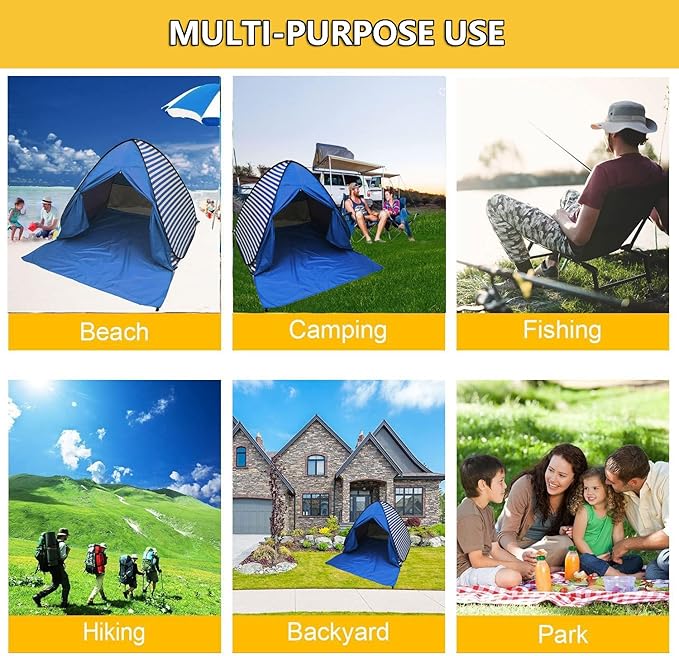 Pop Up Beach Tent Shade Sun Shelter UPF 50+ Canopy Cabana 2-3 Person for Adults Baby Kids Outdoor Activities Camping Fishing Hiking Picnic Touring(Dark Blue Stripes)