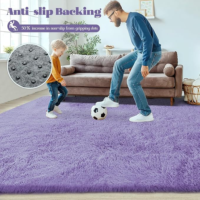 4x6 Area Rug for Living Room: Fluffy Shag Soft Washable Rugs Fuzzy Plush Indoor Carpet for Bedroom Nursery Playroom Dorm Kids Girls Boys Room (Purple, 4'x6')