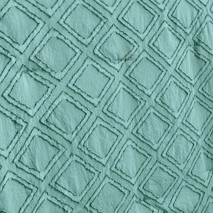 Tufted Ruffle Crib Bedding Set 3 Pieces Baby Girls Boys Boho Quilted Comforter with Fitted Sheet and Bed Skirt - Cute Ruffled Shabby Chic Baby Bedding Soft Blanket Design Teal Blue