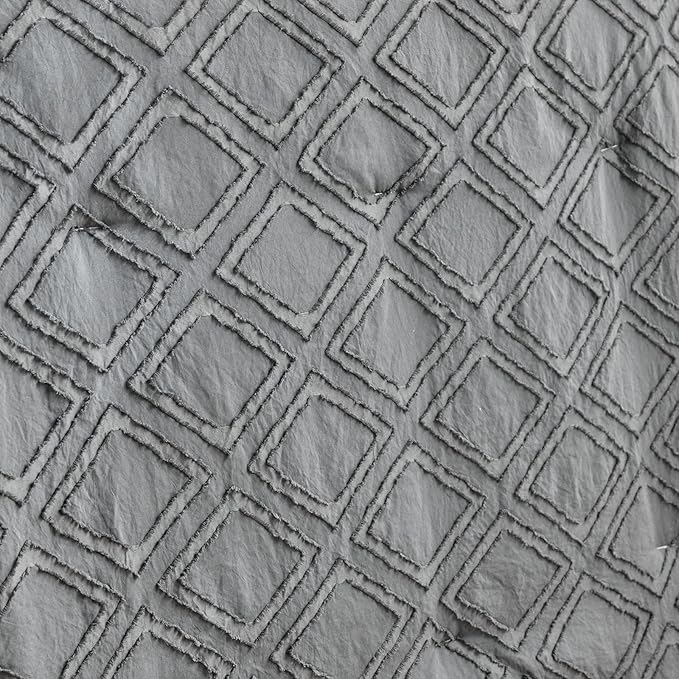 Tufted Ruffle Crib Bedding Set 3 Pieces Baby Boho Quilted Comforter with Fitted Sheet and Bed Skirt - Cute Ruffled Shabby Chic Baby Bedding Soft Blanket Design Gray