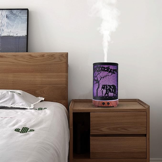 Essential Oils Diffuser,Aromatherapy Diffuser,Birthday Gifts for Women Mom Grandma,Metal Cool Mist Humidifier with 7 Colors Lights Waterless Auto Off Air Diffusers（Elephant）