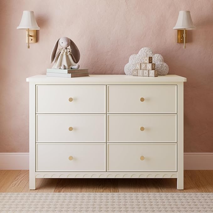 Graco Sasha 6 Drawer Dresser (Frosted Oat) – GREENGUARD Gold Certified, Wood Storage for Nursery or Kids’ Room, Safe Interlocking Drawer System & Easy Assembly with Pre-Installed Tracks