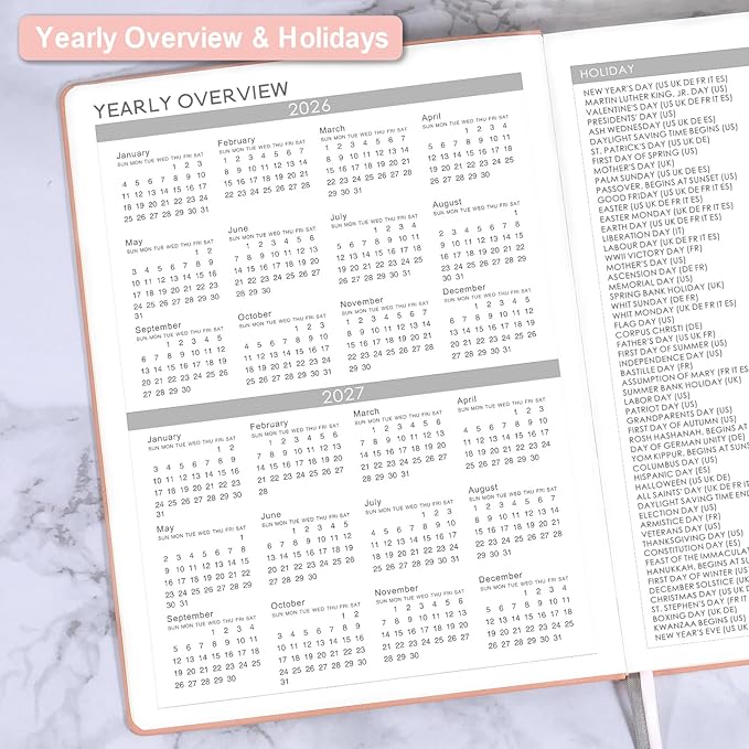 2026 Planner - JAN 2026 - DEC 2026, Planners 2026, Planner Weekly and Monthly, Leather Cover Calendar Planers with Thick Paper, Back Pocket with Notes Pages, Pink (8.5" x 11")