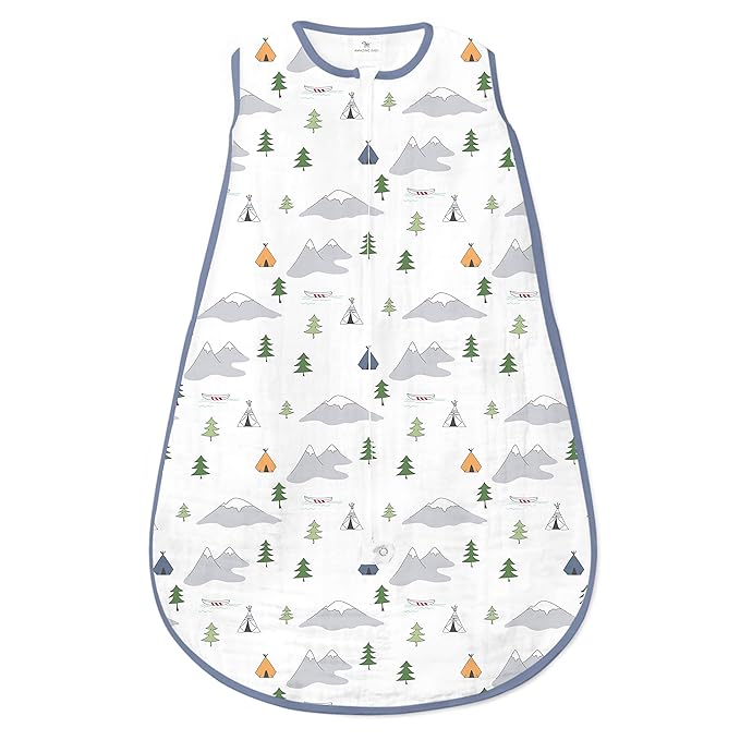 Amazing Baby Cotton Muslin Sleeping Sack, For Baby Boy or Girl, Wearable Blanket with 2-way Zipper, Outdoor Adventure, Denim, Large (12-18 Month)