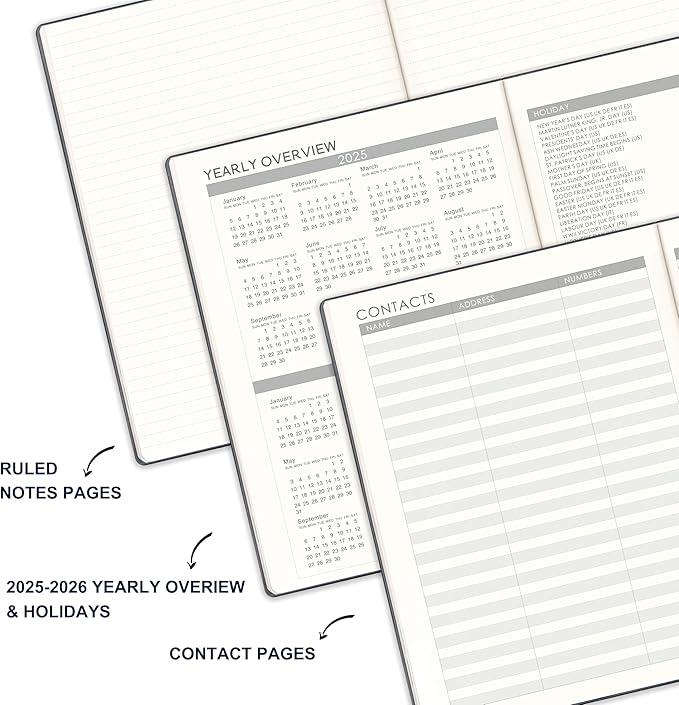 Planner 2025-2026 - 2025-2026 Planner Weekly and Monthly, Jul. 2025 - Jun. 2026, 8.5" x 11", Leather Cover Planners with Thick Paper, Back Pocket with Notes Pages - Grey