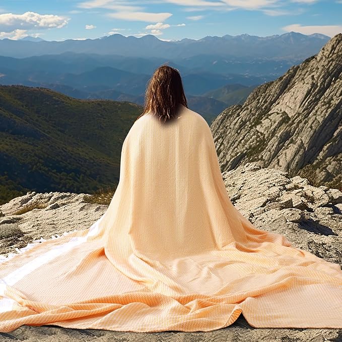 Lightweight Woven Throw Blanket Large Soft Camping Gear Roadtrip Essentials Headrest Car Trailer Accessories Road Trip Necessities Rv Must Haves Camper Stuff Hiking Item Backpacking Gadget Gift Yellow