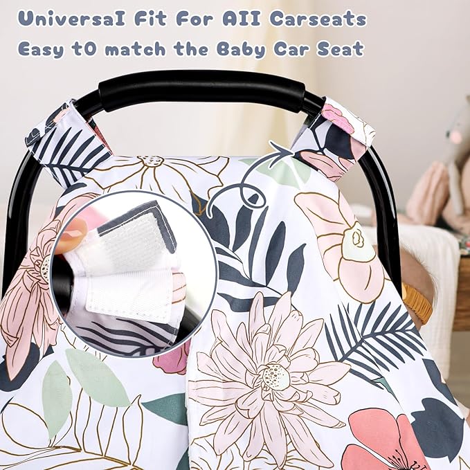 Car Seat Cover Baby, Infant Car Seat Canopy Covers for Newborn Girls Boys, Soft Breathable Minky Carseat Covers Stretchy Multi-Use Nursing Cover for Stroller Baby Car Seat, Daisy Flroal
