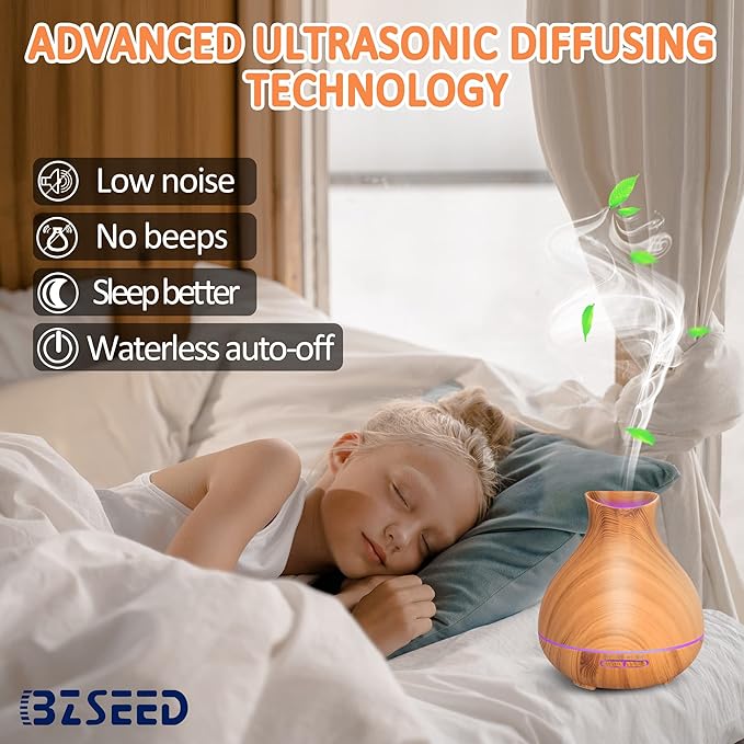 BZseed Aromatherapy Essential Oil Diffuser,2 PCS Humidifier with 550ml Lasting Mist Output Waterless Auto-Off Ultrasonic Diffusers 7 Color LED Lights Cool Mist Humidifier for Large Room, Home