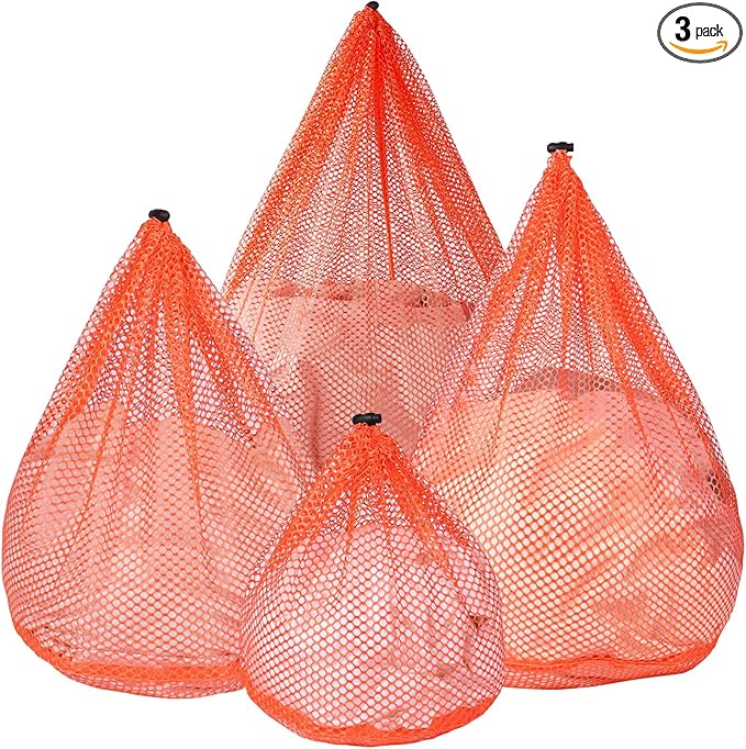 4Pcs Mesh Laundry Bags Washing Machine Mesh Wash Bags for Clothes,Underwear,Lingerie, Bed Linen with Drawstring Closure Sturdy(4 Size, Orange)