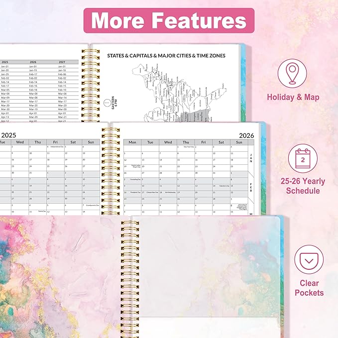 SUNEE Academic Planner 2025-2026 Weekly and Monthly - from July 2025 to June 2026, 6.4"x8.3" School Year Calendar Daily Planner with Monthly Tab, Flexible Cover, Note Pages, Spiral Binding, Marble