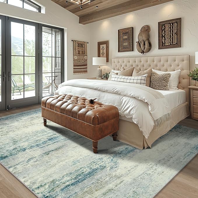 10x14 Area Rugs for Living Room: Soft Abstract Large Area Rug Non-Shedding Anti-Skid Stain Resistant Indoor Floor Modern Washable Rugs for Bedroom Dining Room Nursery Farmhouse Home Office-Blue/Gray