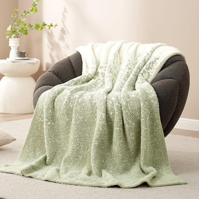 Snuggle Sac Sage Green Bedding Blanket Twin Size for Bed and Sofa, Reversible Super Soft Warm Cozy Knit Blankets Fuzzy Plush, Ombre Green, 60x80 inches