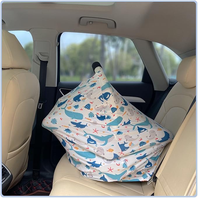 Car Seat Covers for Babies - Multi- use Nursing Carseat Canopy, Breastfeeding Covers, Baby Shower Gifts for Boys and Girls (sea World)