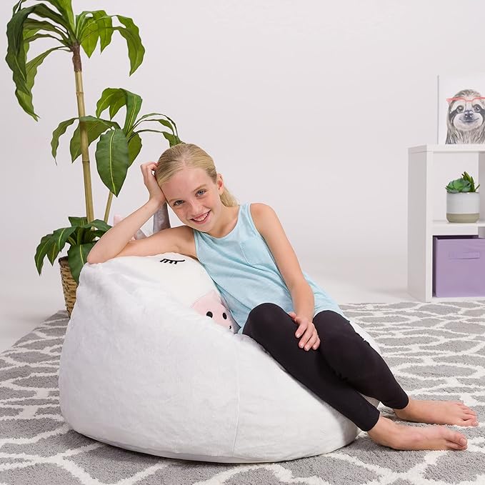 Posh Creations Cute Soft and Comfy Bean Bag Chair for Kids, Animal - Pink Llama