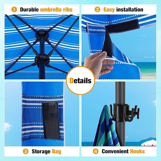 HOMEDEMO Beach Canopy UPF 50+, 6'×6', Easy Set up and Take Down Tent with Sand Pockets, Side Wall Shade Wind Waterproof for Kids, Family & Friends
