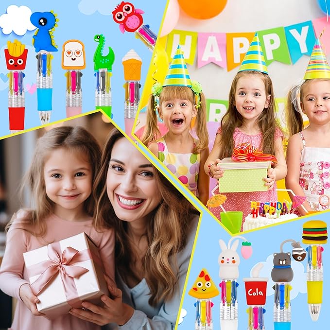 200Pcs Mini Multicolor Pens in One 4-in-1 Cute Pens Bulk for Kids, Ballpoint Pen for Birthdays and Children's Parties, Fun Gifts Assorted Ink Kawaii Pen