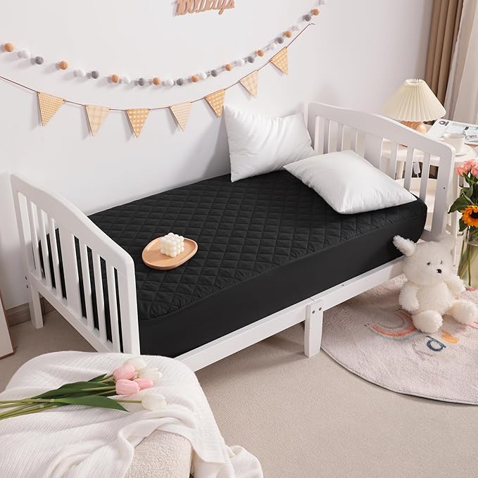 NTBAY 2 Pack Waterproof Crib Mattress Protector, Quilted 28"x52" Toddler Fitted Sheet - Machine Washable - Soft and Breathable Mattress Pad Cover for Crib, Nursery, Daycare, Cot, Black
