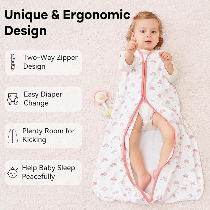 Baby Sleep Sack 18-24 Months 3 Pack 100% Cotton Lightweight 0.5 TOG Wearable Blanket Baby Sleep Bag with 2-Way Zipper for Infant Toddler Pink