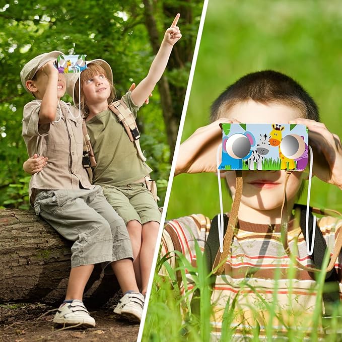 Shappy 30 Pcs Cardboard Folding Binoculars with Coloring Markers Paintable Make Your Own Paper Binocular 3x Magnification DIY Craft Toys for Boys Girls Birthday Party Supplies Class Activity