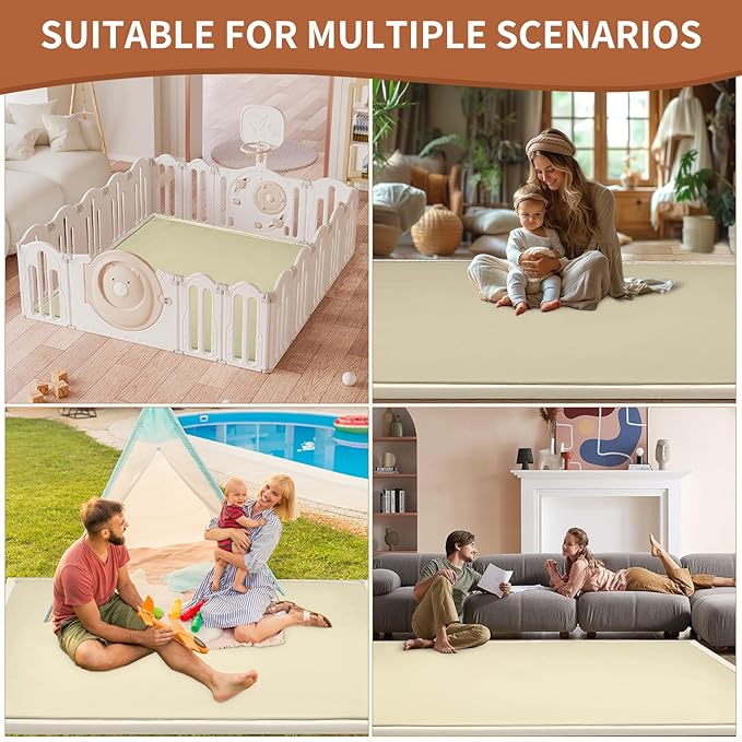 SUNYRISY Baby Play Mat for Floor 80 x 80in, 1.4in Thick Memory Foam Padded Play Mats Baby Rug, Soft Velvet Infants Toddler Kids Crawling Mat for Nursery, Non-Slip Bottom, Beige