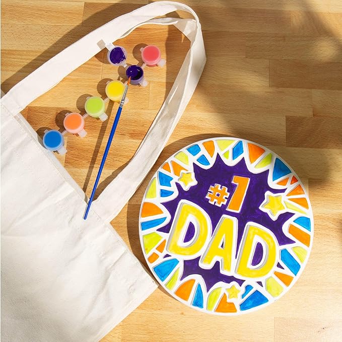 Creative Roots Paint Your Own #1 Dad Stepping Stone, Paintable Ceramic 7 in. Stone, Includes 6 Acrylic Paints & Paintbrush, Great Arts and Crafts for Kids Ages 8-12, Father's Day Gift