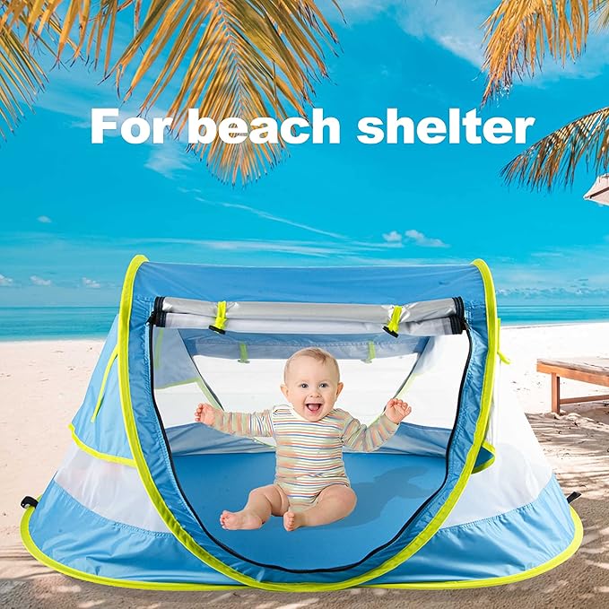 Poray Portable Baby Beach Tent with UPF 50+ Sun Shelter,Mosquito Net and Sunshade, Ideal Pop Up Kids Travel Tent with Carry Bag & 2 Stakes,Outdoor Indoor Play and Sun Protection