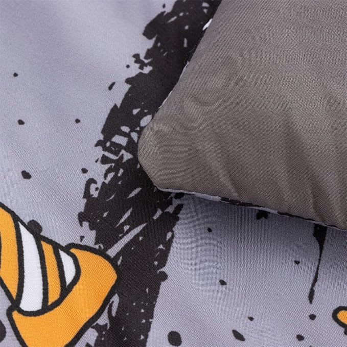 NTBED 4 Pieces Construction Toddler Bedding Set for Baby Boys, Excavator Truck Vehicles Cars Printed, Includes Comforter, Flat Sheet, Fitted Sheet and Pillowcase,Grey