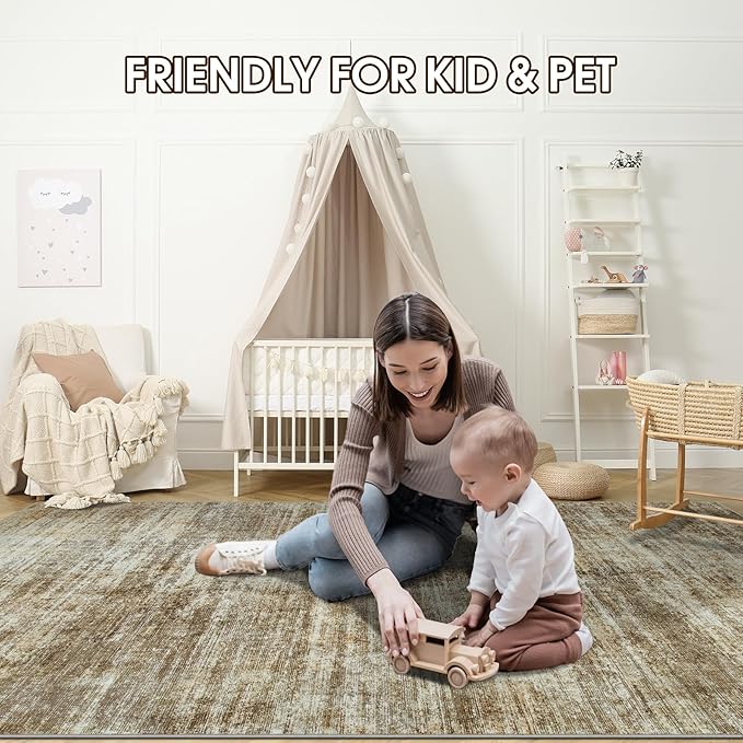 10x14 Area Rugs for Living Room: Soft Abstract Large Area Rug Non-Shedding Anti-Skid Stain Resistant Indoor Floor Modern Washable Rugs for Bedroom Dining Room Nursery Farmhouse Home Office-Brown