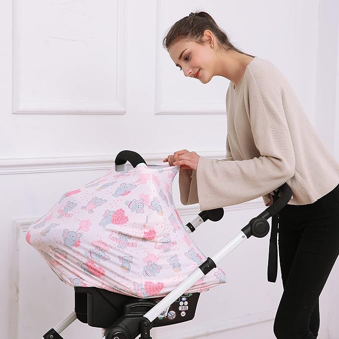 Baby Car Seat Covers, Carseat Canopy, Boys Girls Privacy Breastfeeding Cover (Cute Elephant)