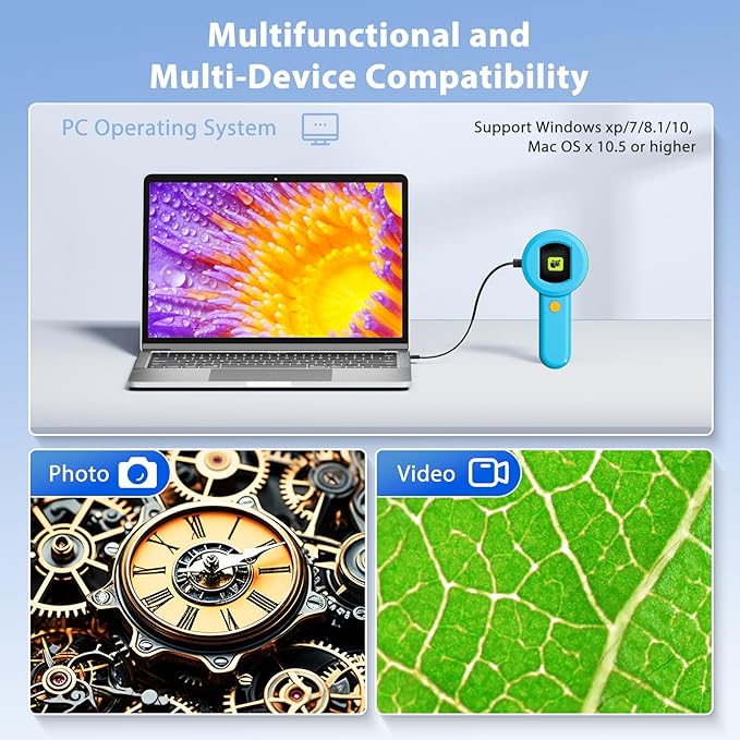 Microscope Magnifying Glass for Kids and Adults: 100X Portable Handheld Digital Microscope with Light - Pocket Jewelers Loupe with 2" Screen - USB Mini Coin Magnifier for Collector