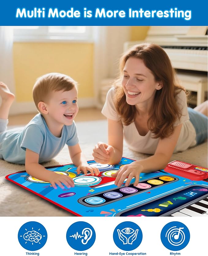Toys for 1 Year Old Boy Gifts, Baby Musical Mat with Piano & Drum, Adjustable Volume, 12-18 Months Toddler Toys, Christmas Birthday Easter Gifts for 1-2 Year Olds Boys Girls (Blue)