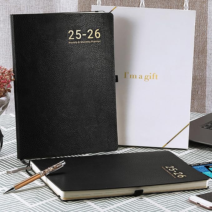 Planner 2025-2026 - JUL 2025 - JUN 2026, Planner Weekly and Monthly, Academic Planner 2025-2026, 8.5" x 11", Leather Cover Planners with Thick Paper, Back Pocket with Notes Pages, Black