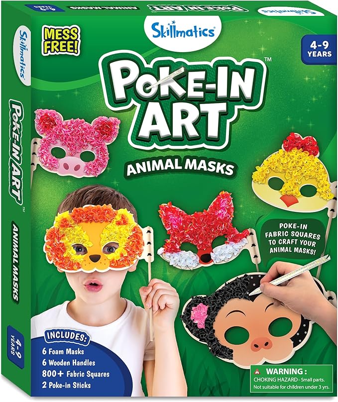 Skillmatics Poke-in Art - Animal Masks, Mess-Free Fun for Kids, DIY Wood Craft Kits, Creative Activity, Gifts for Girls & Boys Ages 4, 5, 6, 7, 8, 9
