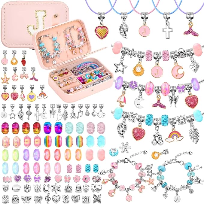 Bracelet Charm Making Kit with Jewelry Box Charm Beads for Jewelry Making DIY Bracelet Craft Kit for Birthday Gifts Valentine Christmas