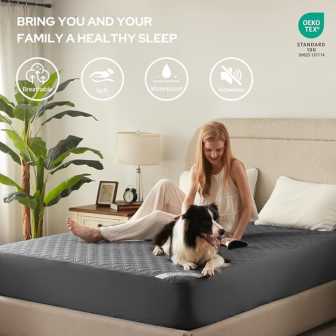 2 Pack Waterproof Mattress Protector, Queen Size Mattress Pad Noiseless with Deep Pocket Fitted for 6"-18", Soft Breathable Dirt-Proof Bed Mattress Cover Washable for Home, Bedroom, Hotel (Gray)