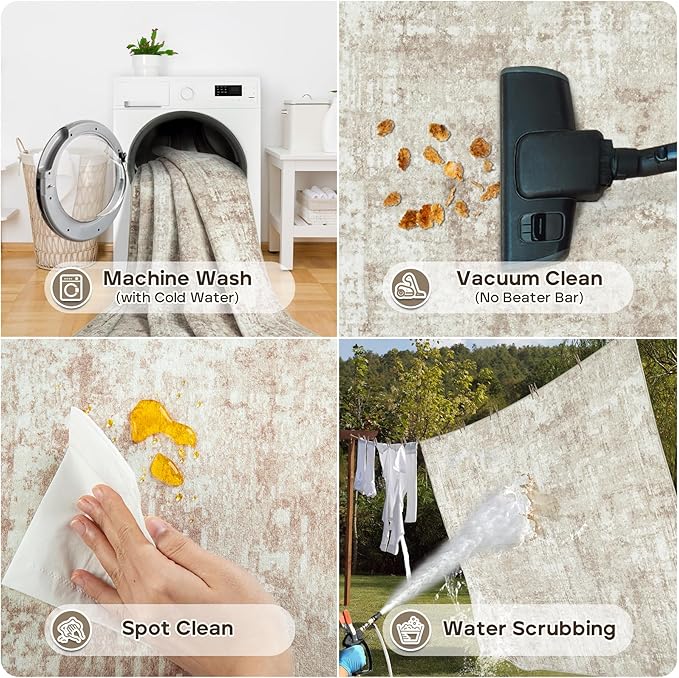 10x14 Area Rugs Large Living Room Rug Washable: Modern Abstract Rug Indoor Modern Carpet Non Slip for Dining Room Bedroom Nursery Home Office Beige