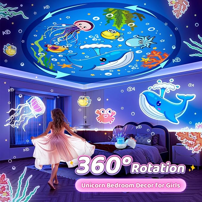 【GIFTS PACKAGE】Unicorn Gifts for Girls NightLight 15 Films+10 Music Soothing Sounds Machine Baby Night Light Projector, LED Star Lights for Ceiling Decor, Kawaii Unicorns Noise Machine for Girls Gifts
