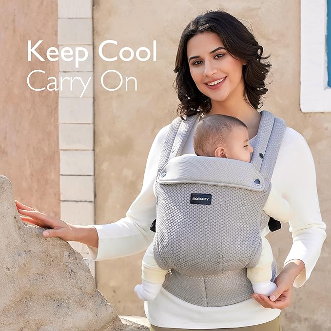 Momcozy Breathable Mesh Baby Carrier, Ergonomic and Lightweight Infant Carrier for 3-24 Months with Enhanced Lumbar Support, All Day Comfort for Hands-Free Parenting, Air Mesh-Grey