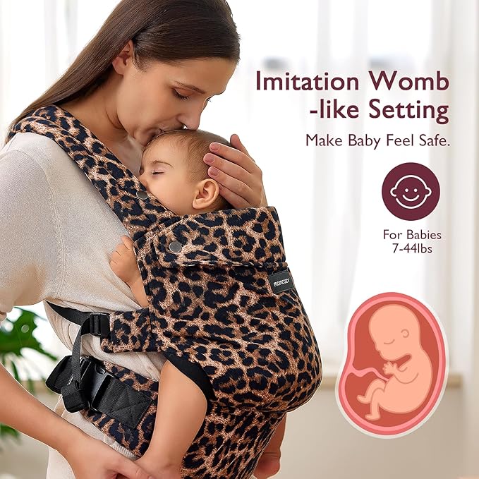 Momcozy Baby Carrier - Ergonomic, Cozy and Lightweight Carrier for 3-24 Months, Effortless to Put On, Ideal for Hands-Free Parenting, Enhanced Lumbar Support, Purehug for Infant to Toddler, Leopard