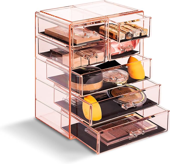 Sorbus Acrylic Makeup Organizer - Organization and Storage Case for Cosmetics Make Up & Jewelry - Big Clear Makeup Organizer for Vanity, Bathroom, College Dorm, Closet, Desk (3 Large, 4 Small Drawers)