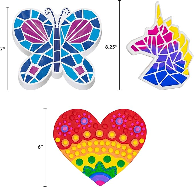 Creative Roots Paint Your Own Stepping Stones Multipack with Butterfly, Unicorn, & Heart, 3 Ceramic Stepping Stones (7 Inch Each), 18 Acrylic Paints, 3 Paintbrushes, Ages 8+
