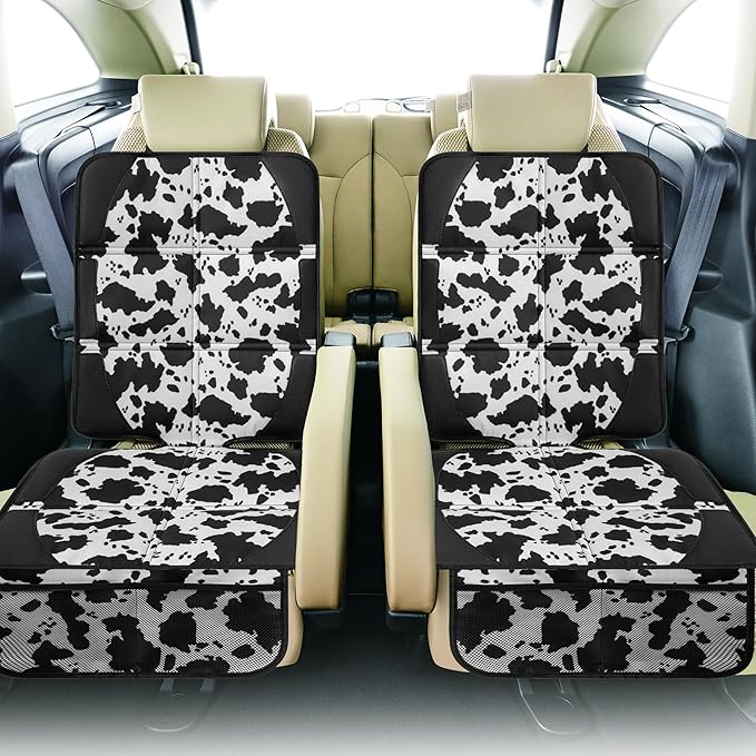 Car Seat Protector for Child Car Seat, 2 Pack Baby Car Seat Covers with Mesh Pockets & Non-Slip Backing 600D Durable Seat Protector Under Baby Car Seat for Car Back Seat (Cow Print, Large)