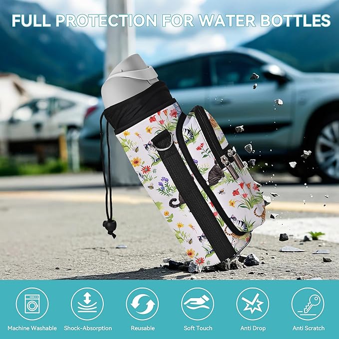 25/32/40/64oz Water Bottle Bag Holder Carrier-Insulated Crossbody Sling Case Sleeve with Strap & Pockets for Men Women Gym Cycling Travel Walking Hiking Camping